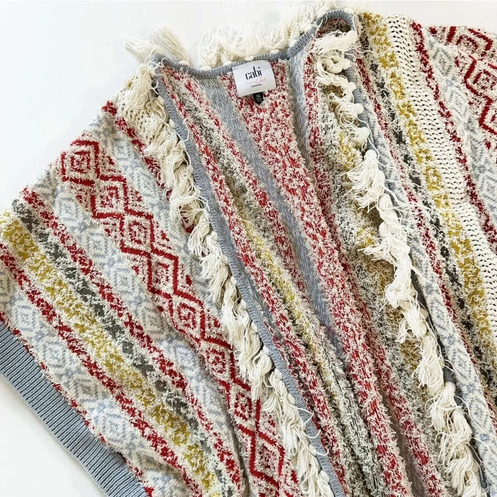 Cabi Womens XS Small Siesta Fringe Boho Poncho Cardigan Sweater 5001